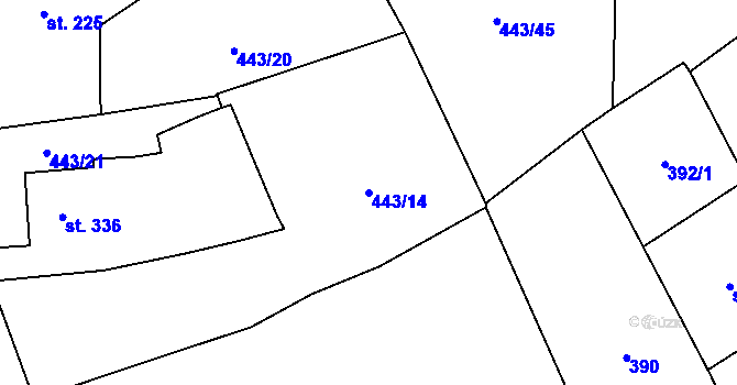 Parcela st. 443/14 v KÚ Vranov nad Dyjí, Katastrální mapa