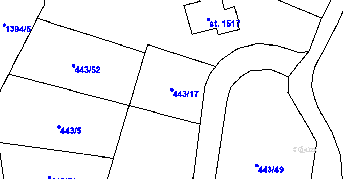 Parcela st. 443/17 v KÚ Vranov nad Dyjí, Katastrální mapa