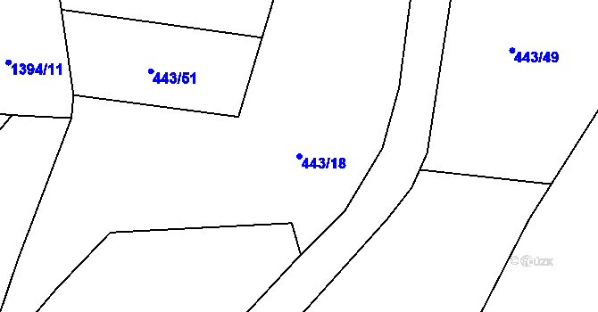 Parcela st. 443/18 v KÚ Vranov nad Dyjí, Katastrální mapa