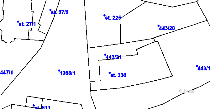 Parcela st. 443/21 v KÚ Vranov nad Dyjí, Katastrální mapa