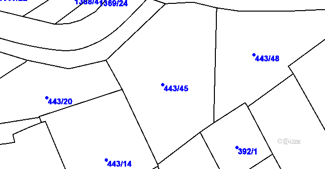 Parcela st. 443/45 v KÚ Vranov nad Dyjí, Katastrální mapa