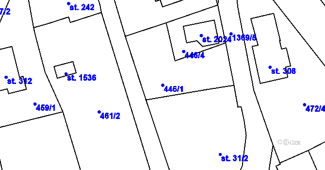 Parcela st. 446/1 v KÚ Vranov nad Dyjí, Katastrální mapa