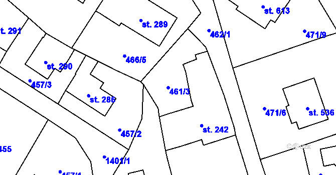 Parcela st. 461/3 v KÚ Vranov nad Dyjí, Katastrální mapa