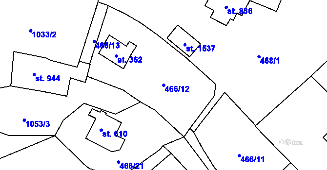 Parcela st. 466/12 v KÚ Vranov nad Dyjí, Katastrální mapa