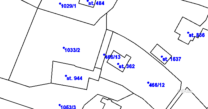 Parcela st. 466/13 v KÚ Vranov nad Dyjí, Katastrální mapa