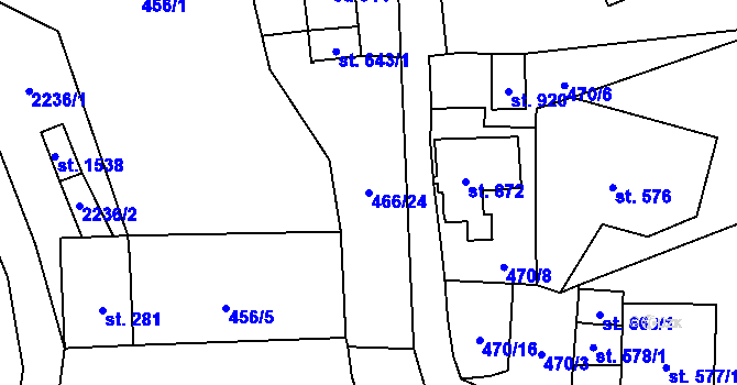 Parcela st. 466/24 v KÚ Vranov nad Dyjí, Katastrální mapa