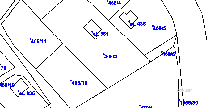 Parcela st. 468/3 v KÚ Vranov nad Dyjí, Katastrální mapa