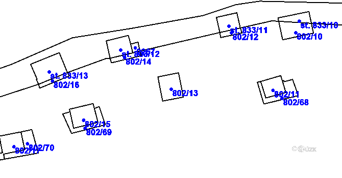 Parcela st. 802/13 v KÚ Vranov nad Dyjí, Katastrální mapa
