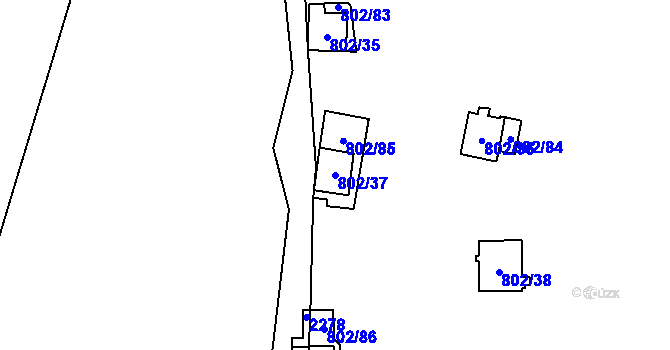 Parcela st. 802/37 v KÚ Vranov nad Dyjí, Katastrální mapa
