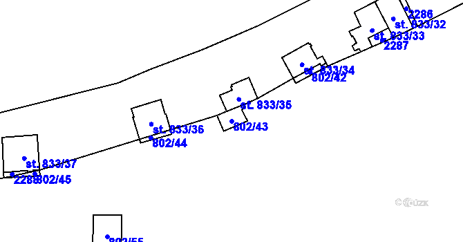 Parcela st. 802/43 v KÚ Vranov nad Dyjí, Katastrální mapa