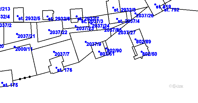 Parcela st. 802/51 v KÚ Vranov nad Dyjí, Katastrální mapa