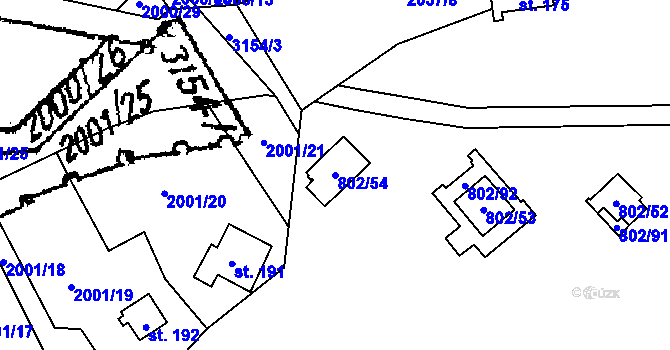 Parcela st. 802/54 v KÚ Vranov nad Dyjí, Katastrální mapa