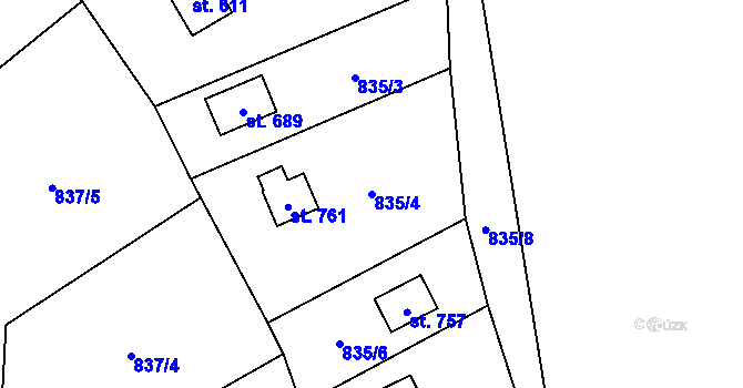Parcela st. 835/4 v KÚ Vranov nad Dyjí, Katastrální mapa