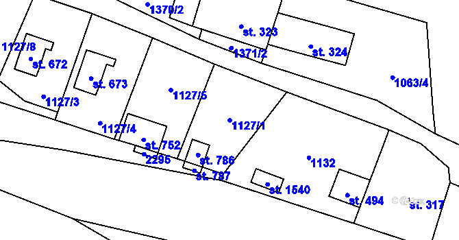 Parcela st. 1127/1 v KÚ Vranov nad Dyjí, Katastrální mapa