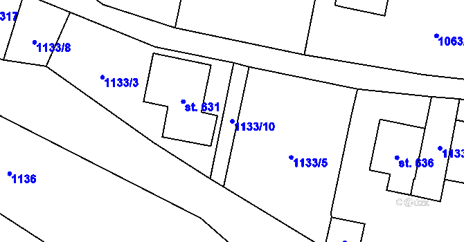 Parcela st. 1133/10 v KÚ Vranov nad Dyjí, Katastrální mapa