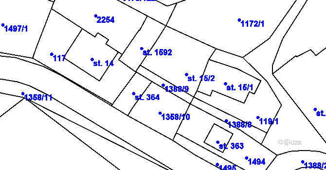 Parcela st. 1388/9 v KÚ Vranov nad Dyjí, Katastrální mapa