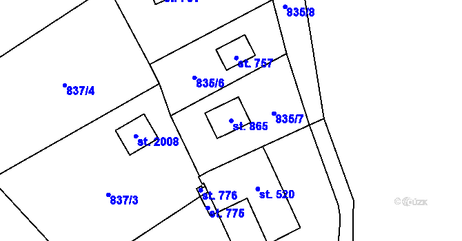 Parcela st. 865 v KÚ Vranov nad Dyjí, Katastrální mapa