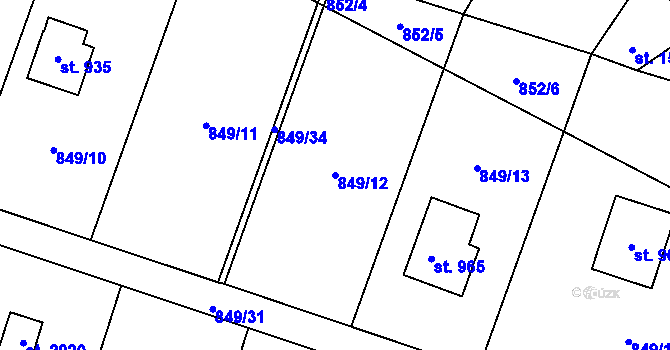 Parcela st. 849/12 v KÚ Vranov nad Dyjí, Katastrální mapa