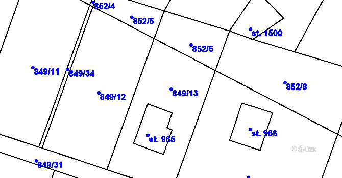 Parcela st. 849/13 v KÚ Vranov nad Dyjí, Katastrální mapa