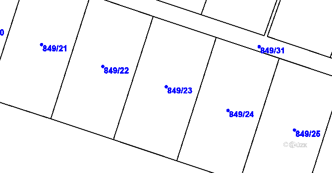 Parcela st. 849/23 v KÚ Vranov nad Dyjí, Katastrální mapa