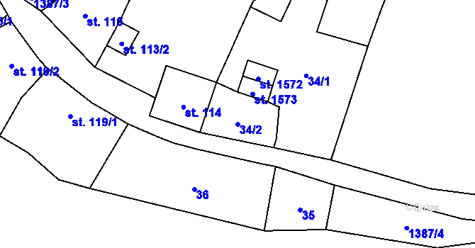 Parcela st. 34/2 v KÚ Vranov nad Dyjí, Katastrální mapa