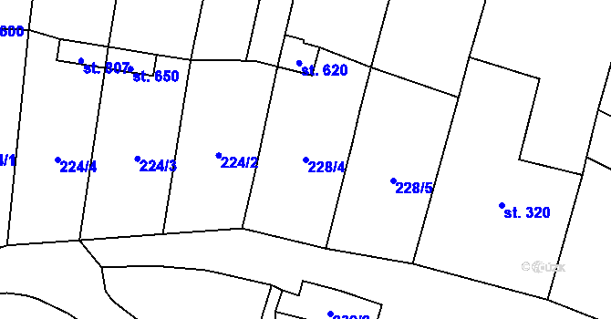 Parcela st. 228/4 v KÚ Vranov nad Dyjí, Katastrální mapa