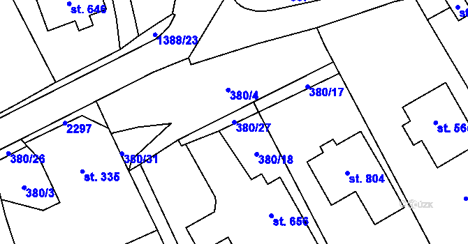 Parcela st. 380/27 v KÚ Vranov nad Dyjí, Katastrální mapa