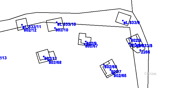 Parcela st. 802/67 v KÚ Vranov nad Dyjí, Katastrální mapa