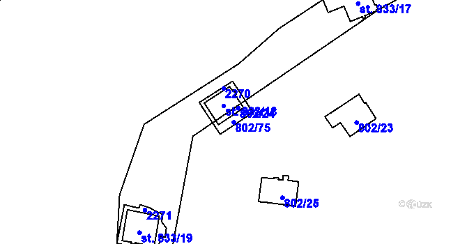 Parcela st. 802/75 v KÚ Vranov nad Dyjí, Katastrální mapa