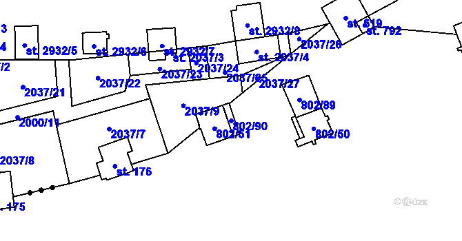 Parcela st. 802/90 v KÚ Vranov nad Dyjí, Katastrální mapa