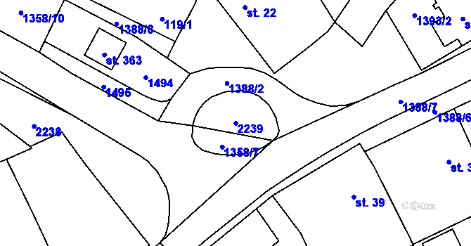 Parcela st. 2239 v KÚ Vranov nad Dyjí, Katastrální mapa