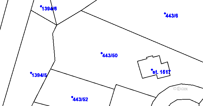 Parcela st. 443/50 v KÚ Vranov nad Dyjí, Katastrální mapa