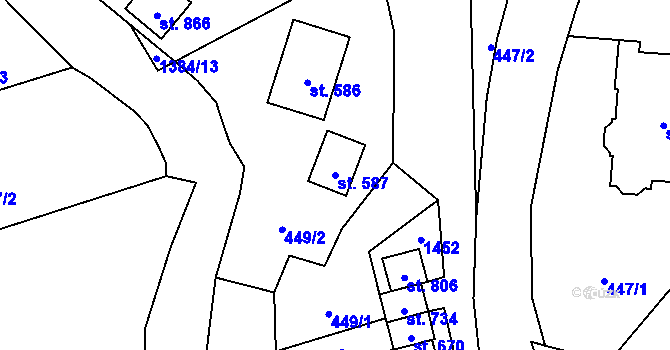 Parcela st. 587 v KÚ Vranov nad Dyjí, Katastrální mapa