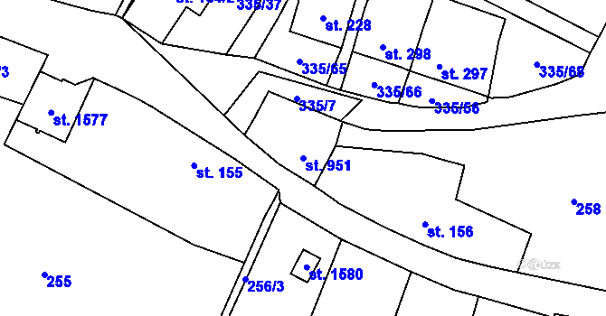 Parcela st. 951 v KÚ Vranov nad Dyjí, Katastrální mapa