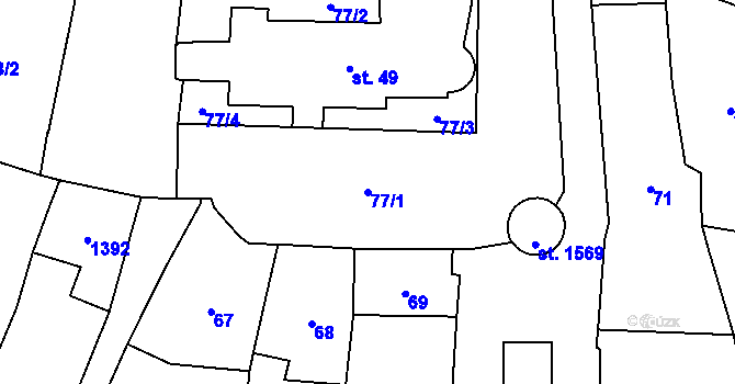 Parcela st. 77/1 v KÚ Vranov nad Dyjí, Katastrální mapa