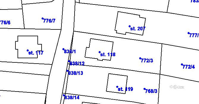 Parcela st. 118 v KÚ Vranová u Letovic, Katastrální mapa