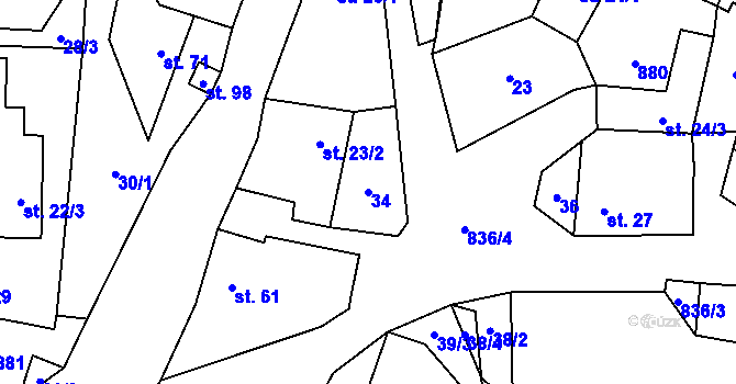 Parcela st. 34 v KÚ Vranová u Letovic, Katastrální mapa