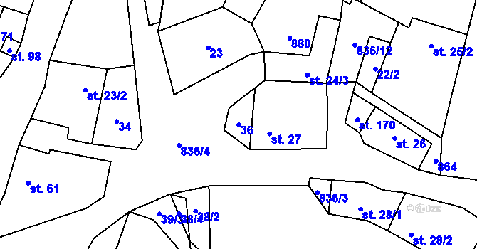 Parcela st. 36 v KÚ Vranová u Letovic, Katastrální mapa