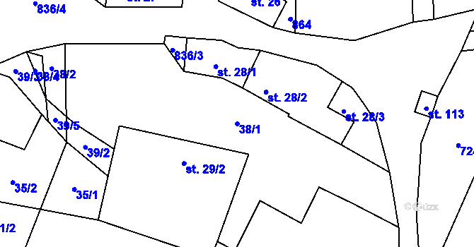 Parcela st. 38/1 v KÚ Vranová u Letovic, Katastrální mapa