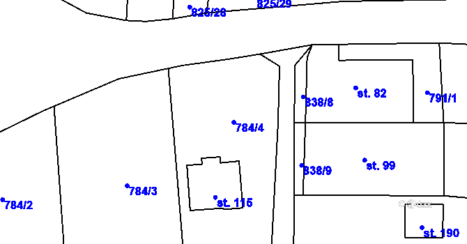 Parcela st. 784/4 v KÚ Vranová u Letovic, Katastrální mapa