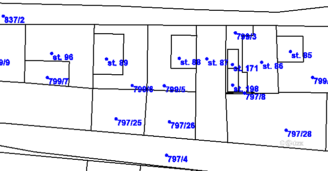 Parcela st. 799/5 v KÚ Vranová u Letovic, Katastrální mapa