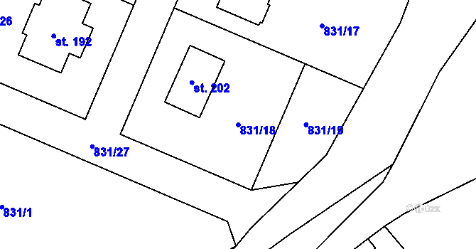 Parcela st. 831/18 v KÚ Vranová u Letovic, Katastrální mapa