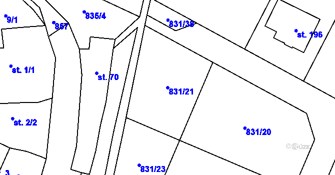 Parcela st. 831/21 v KÚ Vranová u Letovic, Katastrální mapa