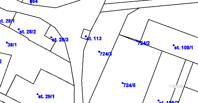 Parcela st. 724/3 v KÚ Vranová u Letovic, Katastrální mapa