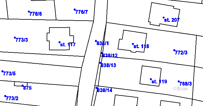 Parcela st. 838/12 v KÚ Vranová u Letovic, Katastrální mapa