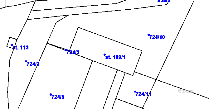Parcela st. 109/1 v KÚ Vranová u Letovic, Katastrální mapa