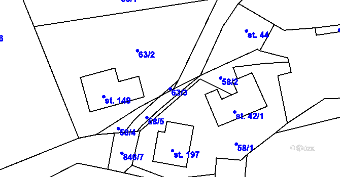 Parcela st. 63/3 v KÚ Vranová u Letovic, Katastrální mapa