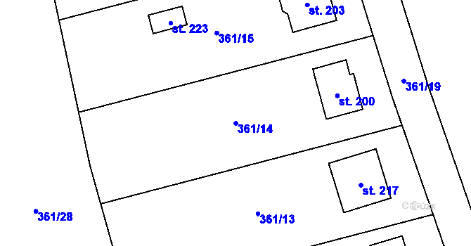 Parcela st. 361/14 v KÚ Vranová u Letovic, Katastrální mapa