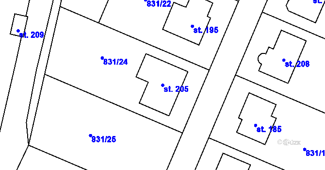 Parcela st. 205 v KÚ Vranová u Letovic, Katastrální mapa