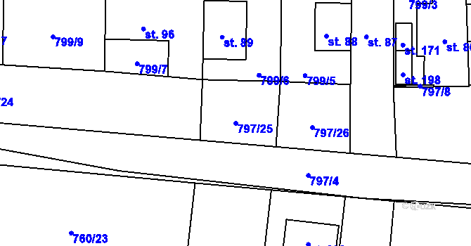 Parcela st. 797/25 v KÚ Vranová u Letovic, Katastrální mapa